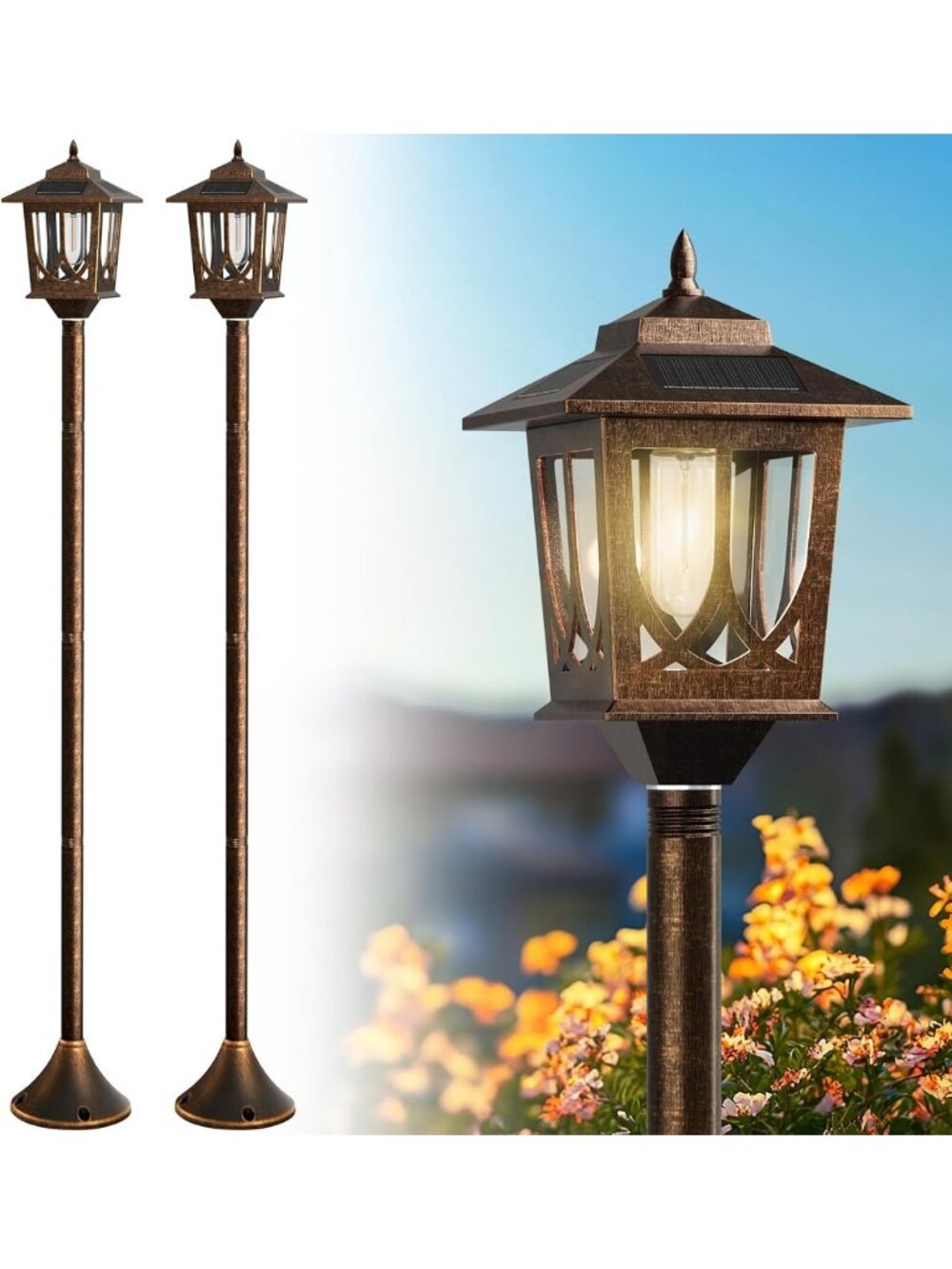 2 Pack 63” Solar Lamp Post Lights - Outdoor Warm White Solar Lighting for